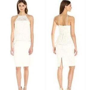 Black Halo Corsica Peplum Halter Sheath Dress Off White Size 6